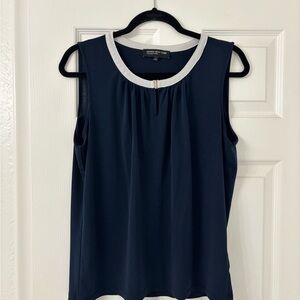 Jones New York Navy Blue Blouse with White Trim